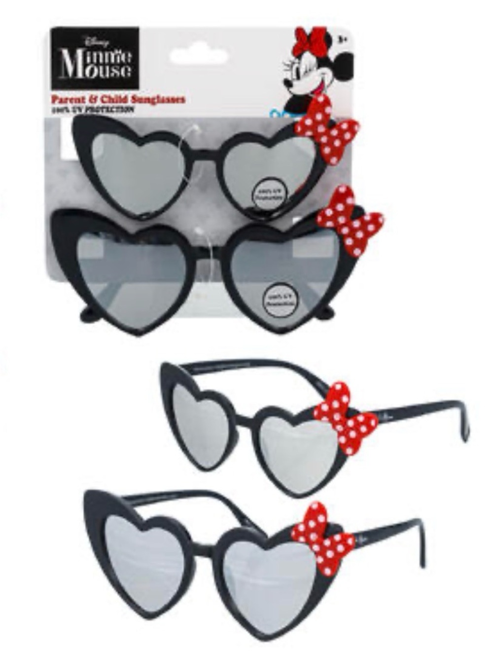 DISNEY- Minnie Mouse Parent and Child Heart Sunglasses with Red Bow - Black